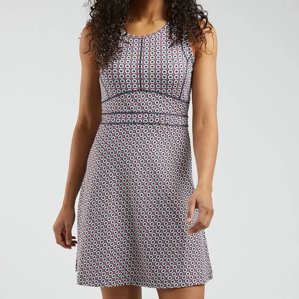 Title Nine Dream Mosaic Fit & Flare Dress XL Athletic Travel Buttah Fabric - Picture 1 of 14